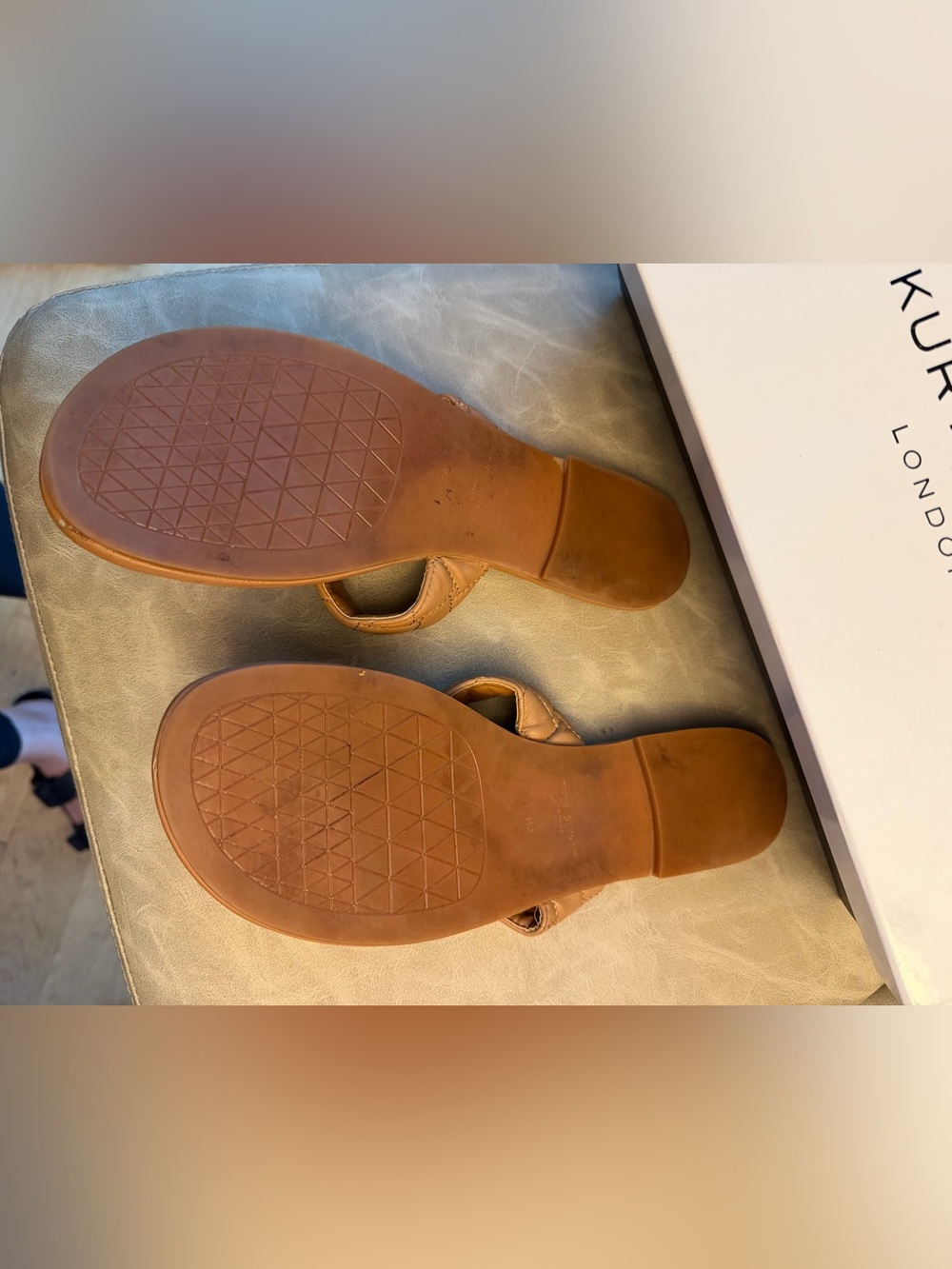 Kurt Geiger Kensington Quilted Leather T-Bar Sandals - Camel - Picture 5 of 5